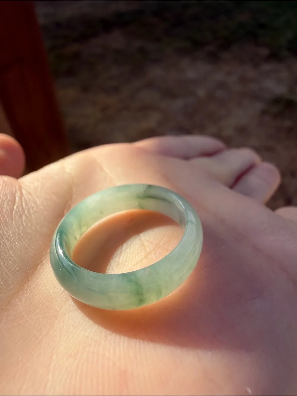 Natural Type A Burmese Icy Jadeite Solid Band Ring with Floating Green Flowers